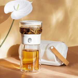 Tazza da Tè in Vetro a Doppia Parete Portatile <span class=keywords><strong>con</strong></span> Infusore e <span class=keywords><strong>Coperchio</strong></span> 270ml Resistente al Calore per Viaggio Ufficio Esterno - Product Image 2
