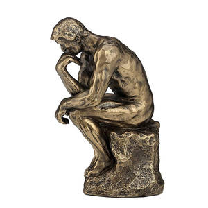 Sculpture de penseur en résine bronze, statue d'homme nu - Product Image 1