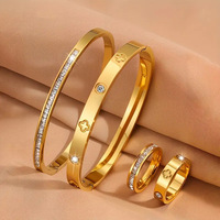 Gelang Cincin Wanita 4 Buah Model Mewah Lapis Elektroplating Baja Anti Karat Berlian Potongan Brilian, Produk Laris Lintas Negara