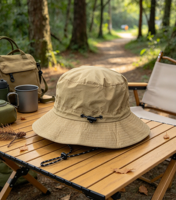 Chapeau Bob Personnalisé en Coton et Polyester, Large Bord en Sergé, Cordon Coupe-Vent, Idéal Randonnée, Trekking, Camping, Aventure, Plein Air