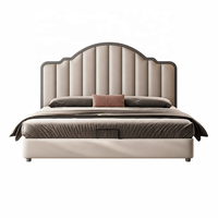 Lit king-size de luxe minimaliste au design moderne, cadre de lit rembourré en cuir véritable haut de gamme pour mobilier de chambre