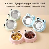 Bols pour chiens et chats en forme de grenouille, doubles bols durables en plastique, mangeoires antidérapantes, accessoires, vente en gros disponible, fabriqués à Jinhua Xuzhou