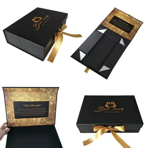 Caja papel con logotipo personalizado impreso, paquete plano de cartón rígido, para zapatos, cinta plegable, caja de cierre magnético