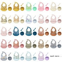 Ensemble d'alimentation pour bébé en silicone lavable, cadeau de sevrage pour nourrissons, bavoirs pour nouveau-nés avec récupérateur de nourriture, ensemble durable cuillère-fourchette