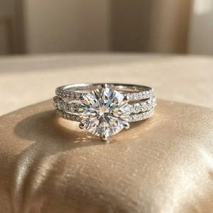 Изысканное ювелирное украшение на День святого Валентина <span class=keywords><strong>2026</strong></span> года, обручальное кольцо из серебра 925 пробы для женщин, роскошное трехслойное кольцо с крупным бриллиантом из муассанита 5 карат - Product Image 3