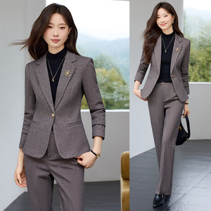 Grey Women's Suit Set Full Sleeve Wool Blend Anti-Wrinkle Elegant Professional Autumn Wear - Product Image 1