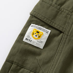 Armée vert à la mode décontracté mi-taille coton tissu taille élastique <span class=keywords><strong>pantalon</strong></span> à revers pour garçons étiquette créative <span class=keywords><strong>pantalon</strong></span> cargo - Product Image 3