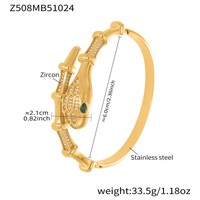 Bracelet élastique pour femme Medici, nouveau style, double tête de léopard, serpent, plaqué or 18 carats, acier inoxydable, diamant