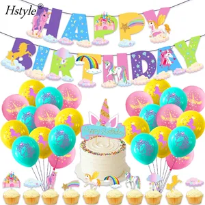 Unicórnio de papel com tema de pastel, conjunto de balões de látex para decoração de festas de aniversário, conjunto de bandeiras para bolo 2024, conjunto 450