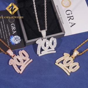 Colgante de Joyería Hip Hop con Incrustaciones de Moissanita Personalizado de Gran Tamaño, con el Número 100, Moissanita VVS, Plata de Ley 925 - Product Image 4