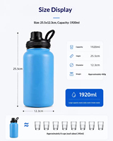 Bouteille isotherme de 64 oz avec acier inoxydable 304, grande capacité, plusieurs options de couvercles disponibles