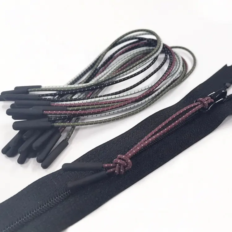 कस्टम लोचदार कॉर्ड ज़िप खींच बनाया डिजाइन रंग प्लास्टिक लोचदार स्ट्रिंग जिपर खींचने के लिए खेल परिधान बैग