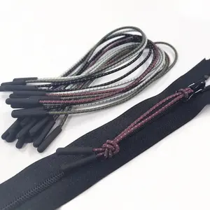 Personalizado Cordão Elástico Com Zíper Puxar Projeto Feito Cor Puxador de Zíper Para O Vestuário Do Esporte Saco de Plástico Corda Elástica