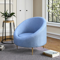 Fauteuil de luxe design vintage en petit velours bleu orange pour salon chambre appartement salle à manger ou hôtel loisirs