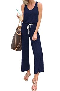 Tuta Casual senza maniche da <span class=keywords><strong>donna</strong></span> <span class=keywords><strong>con</strong></span> <span class=keywords><strong>elastico</strong></span> in vita e coulisse <span class=keywords><strong>pantaloni</strong></span> girocollo tinta unita - Product Image 6