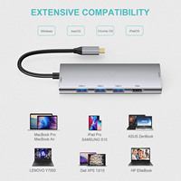 Hub USB-C 7-en-1 personnalisé avec lecteur de carte pour projecteurs, tablettes, moniteurs et ordinateurs portables (en stock)