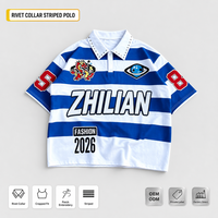 ZHILIAN Kurzes Gestreiftes Poloshirt für Herren mit Nietenkragen und Patch-Stickerei, Varsity Streetwear, Großhandel OEM ODM Private Label
