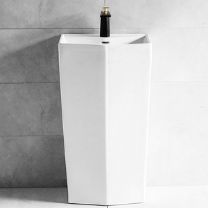 Lavabo sur pied en céramique minimaliste, intégré au sol, rectangulaire, grand lavabo pour balcon - Product Image 3