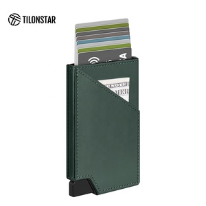 TILONSTAR TVC501 Nouveau style Portefeuille fin en aluminium et cuir avec porte-cartes de crédit et de visite à ouverture pop-up pour femmes et hommes - Product Image 1