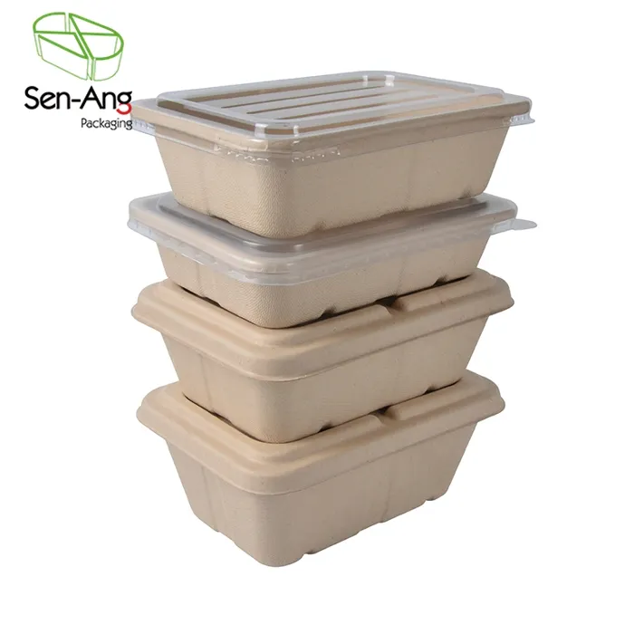 SenAng03-fiambrera de bagazo de alta calidad, contenedores vacíos de caña de azúcar para llevar, 3, 4 y 5 compartimentos, bandeja de comida para llevar, 350G
