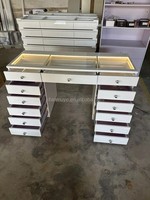 Table de maquillage moderne et luxueuse personnalisée avec 13 tiroirs, éclairage LED, pour chambre à coucher