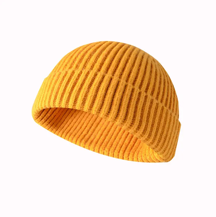 Wool Knit Cuff Short Fisherman Beanie Cap for Men Women Winter Warm Hats