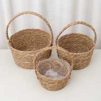 Panier suspendu en jonc de mer tressé, fait main, écologique, pot de fleurs en jonc de mer naturel pour une utilisation intérieure et extérieure multi-usages