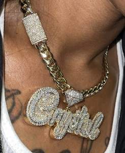 925 ayar gümüş 3D özel harfler takılar seti ile VVS Moissanite taş altın ve beyaz kaplama Hiphop tasarım kolye - Product Image 3