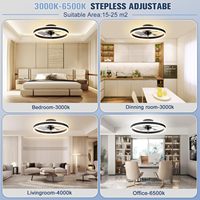 Ventilateur de plafond silencieux à 5 pales avec lumière, pales en bois sculpté noir, LED dimmable, télécommande, moteur réversible, moderne, pour chambre à coucher