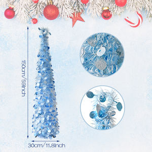 Árbol de Navidad Cónico Azul y Blanco con Adornos Brillantes, Árbol Artificial Delgado para Mesa o Suelo, Decoración Navideña para Interiores del Hogar - Product Image 3