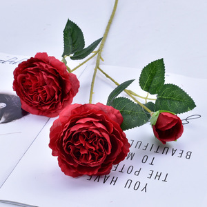 Flores Artificiales de Rosa, de Seda, con 3 Cabezas, de Alta Simulación, para Decoración de Bodas y Hogar - Product Image 1