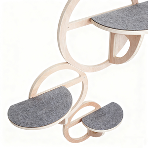 Grand condo d'arbre à chat en bois avec étagères murales, grattoir en feutre et lit confortable-Ensemble d'escalade pour chat d'intérieur moderne facile à assembler - Product Image 6