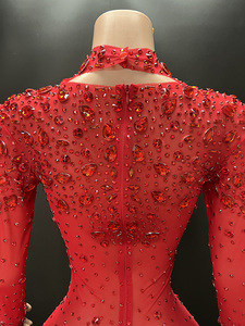 فستان NOVANCE Y2344 الرائج لعام 2024، فستان قصير جديد بأكمام طويلة، فستان بني للنساء مزين بالأحجار الكريمة للحفلات - Product Image 2