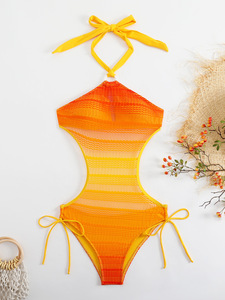 2026 Sexy Bikini Bandeau de cintura <span class=keywords><strong>alta</strong></span> con diseño ahuecado traje de baño de mujer sólido Spandex/poliéster ropa de playa transparente - Product Image 5