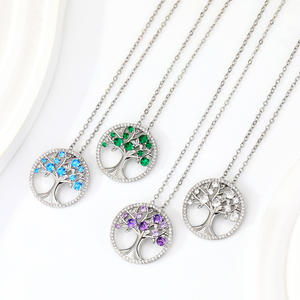 Colliers de bijoux FY Fashion, arbre de vie, zircon cubique, pendentif pierre de naissance, <span class=keywords><strong>cadeau</strong></span> pour <span class=keywords><strong>maman</strong></span>, femme, anniversaire, Saint-Valentin - Product Image 1