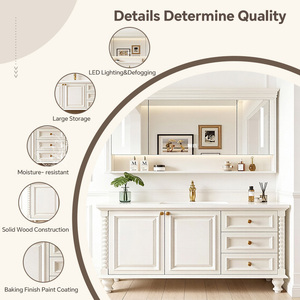<span class=keywords><strong>Mobile</strong></span> Bagno Americano Retrò di Lusso con Lavabo in Ceramica, <span class=keywords><strong>Specchio</strong></span> Intelligente e Armadietto in Legno Massello da Parete - Product Image 3