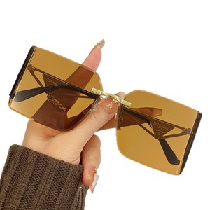 Hollowed Out Frameless <b>Sunglasses</b> Large Square UV400 PC Lens Unisex Fashionable Sun Shades - Product Image 5
