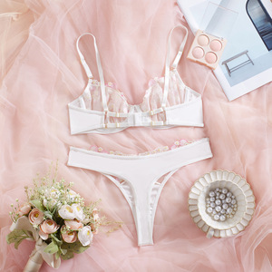 Ensemble de lingerie brodée florale très tendance, nouveau modèle transparent pour femmes, ensemble de sous-vêtements et de culottes - Product Image 2