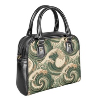 Surface personnalisable, MOQ : 1 pièce, Sac à main dôme vague océanique imprimé sur mesure, Sac bowling personnalisé avec poignée supérieure pour femme