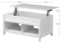 Table basse en bois moderne blanche relevable Compartiment caché Fonction extensible Conception pliable entièrement assemblée pour le salon