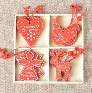 Décorations en bois de Noël Arbre de Noël en bois Renne mixte Ange <span class=keywords><strong>Coeur</strong></span> Oiseau Ornement suspendu - Product Image 1