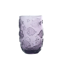 Verre à pied gaufré motif étoile de mer et poisson océanique violet 300 ml – Durable, écologique, style vintage, idéal pour mariages, hôtels, bars d'été