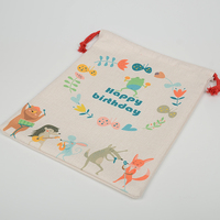 Sac à cordon en lin imprimé par sublimation personnalisé Ginzeal, motif animalier de dessin animé, écologique, durable, grand format, cadeau d'anniversaire