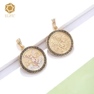 Elfic New Design Jewelry Mexican Commemorative Coin 1947 50 Peso Pendant Religious Zircon Charm Pendants Unique Fashion Angle