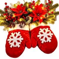 Décoration de Noël pré-éclairée en forme de gants, avec baies de poinsettia artificielles et lumières LED, idéale comme cadeau de Noël pour la décoration intérieure
