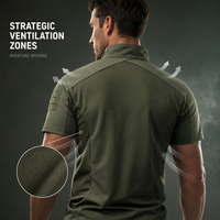 Chemise de combat formelle unie pour homme avec fermeture éclair 1/4, séchage rapide, performance extensible, haut d'entraînement, patchs de manches découpés au laser, sécurité extérieure