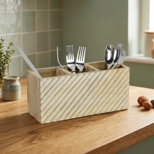 Elegante soporte para cubiertos de madera hecho a mano para la cocina Elegante organizador de cubiertos de madera para ajustes de mesa elegantes - Product Image 5