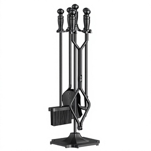 Cast Iron Fireplace Tool <b>Set</b> with Stand 5 Piece <b>Poker</b> Tongs Shovel Brush <b>Set</b> - Product Image 3
