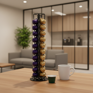 Suporte Expositor de Cápsulas de Café para Uso Diário, Preto, em Metal Aramado, Tipo Torre de Dois Níveis - Product Image 5