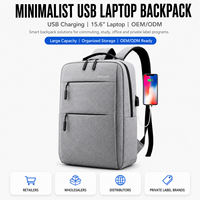 Sac à dos minimaliste pour ordinateur portable 17 pouces avec chargement USB, grande capacité, résistant à l'eau, pour affaires et école